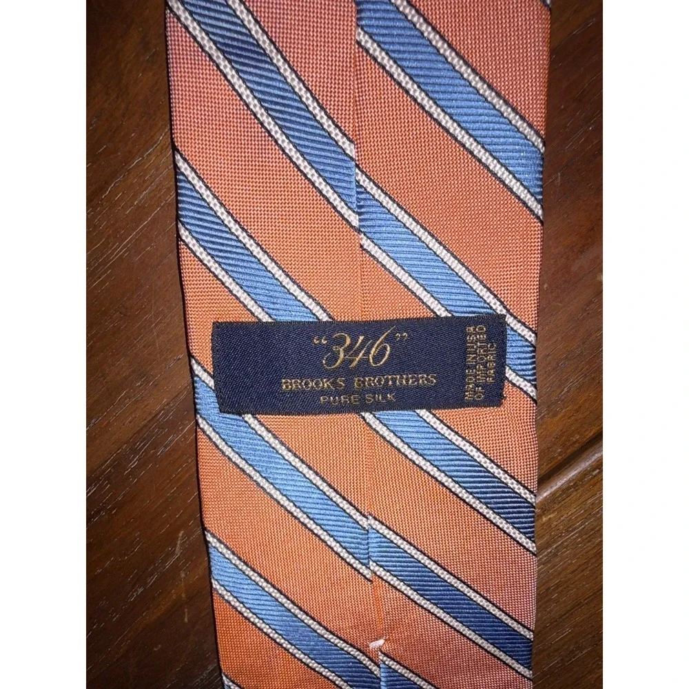 Brooks Brother Tie Mens Peach Blue Striped‎ Silk 346 Made In USA Necktie NEW